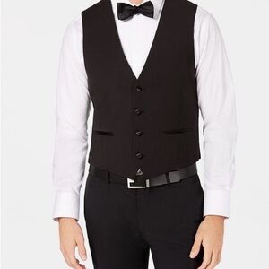Calvin Klein Mens Slim fit Button-Up Suit Vest XL Black Solid Stretch